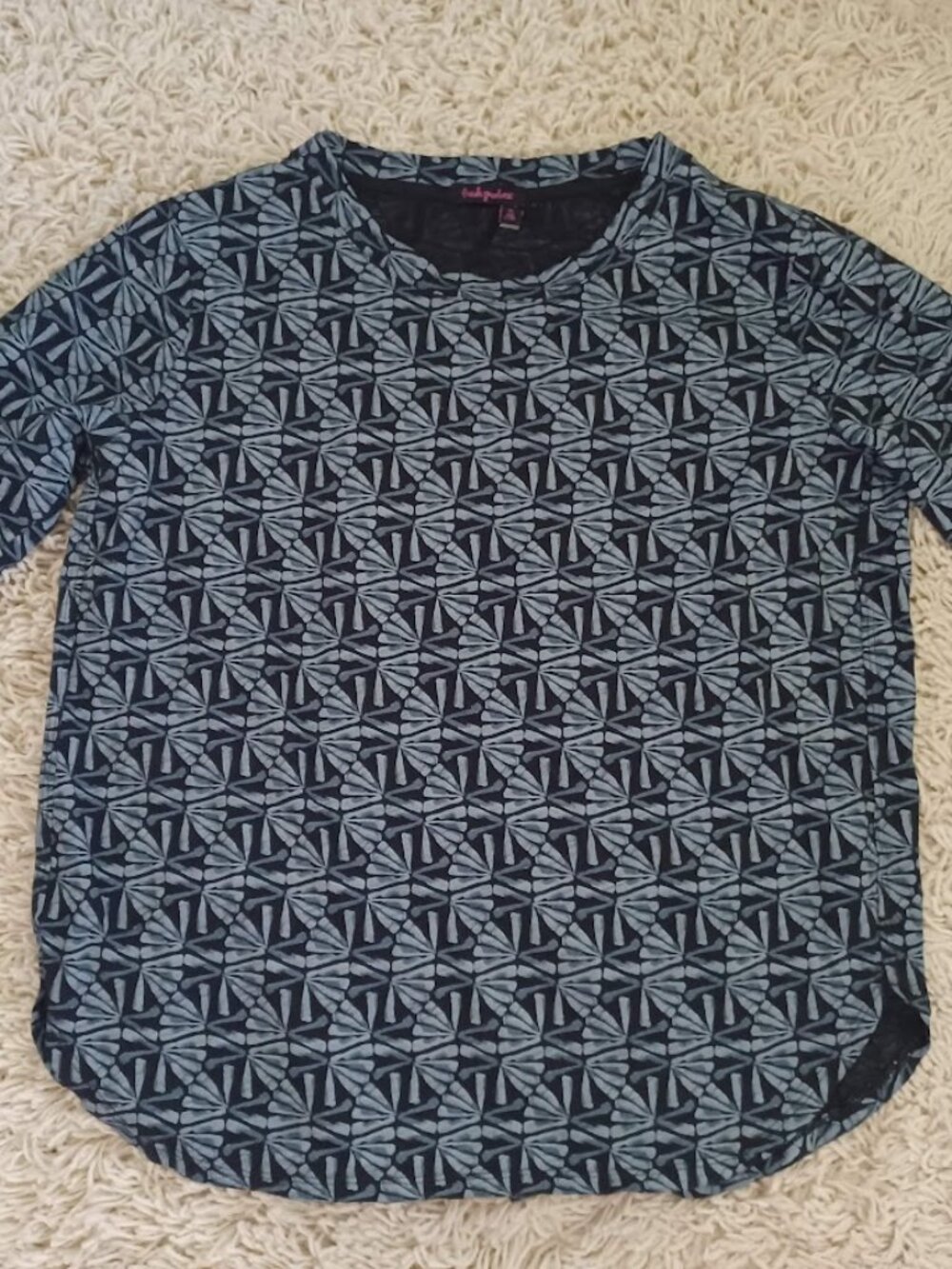 Fresh Produce Tunic Top Womens XL Blue Geometric 100% Cotton Made USA